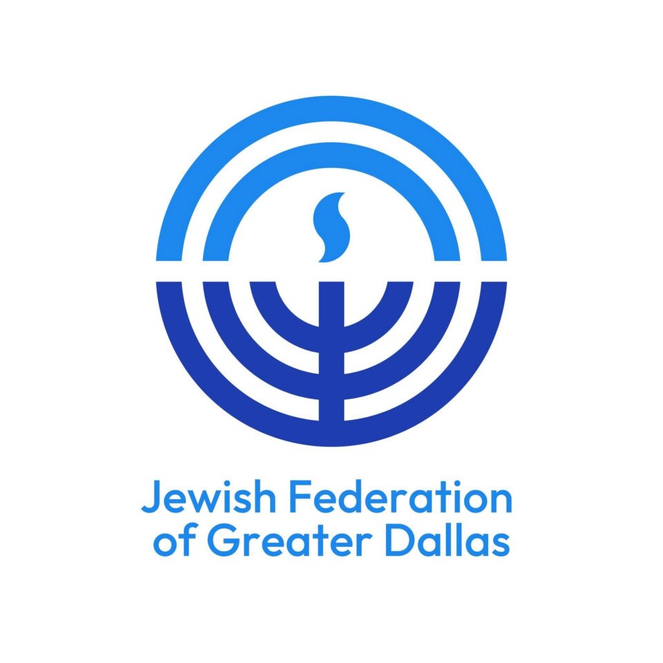 Logo for the Jewish Federation of Greater Dallas featuring a blue concentric-circle emblem and blue text