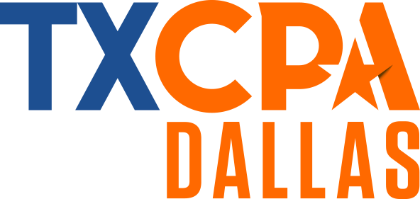 TXCPA_logo_-_ORANGE_chapter_dallas_digital_rgb - Dallas Jewish Community Foundation TXCPA Dallas logo: blue'TXCPA' text with orange 'DALLAS' text and star motif